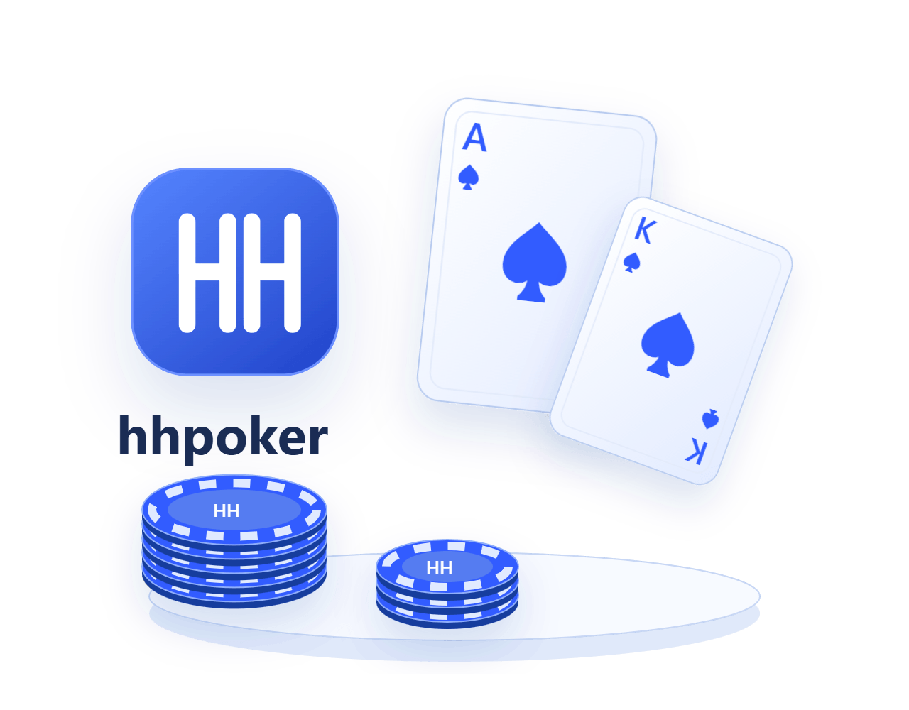 hhpoker下载入口的品牌组合:大尺寸双H标志与字标,旁边为A、K牌和两叠筹码